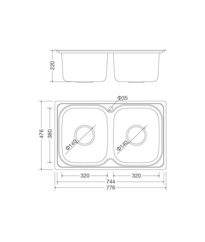 Kích thước chậu rửa bát bán thủ công Malloca MS - 1001 NEW
