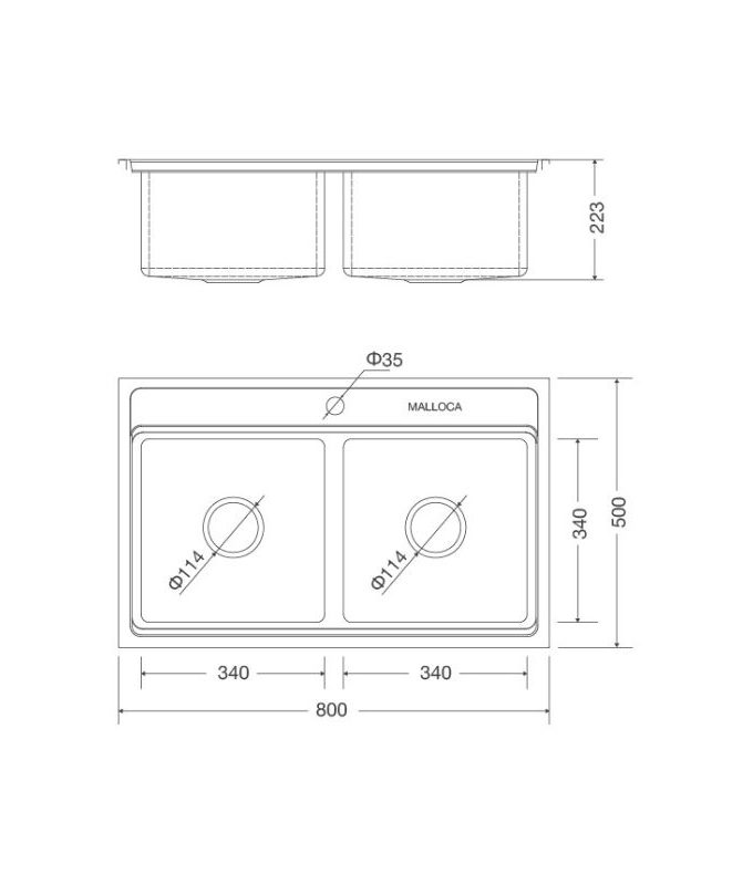 Kích thước Chậu rửa bát bán thủ công Malloca MS 8812