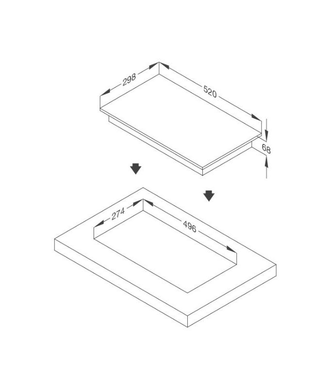 kích thước của Bếp từ domino Malloca MDI 302