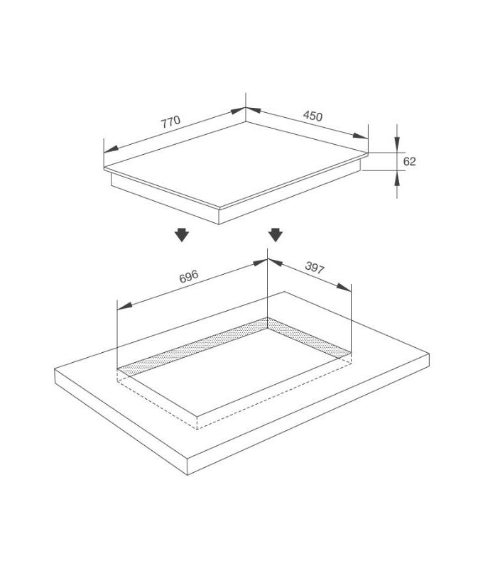 kích thước của Bếp từ kết hợp hồng ngoại Malloca MIR 772