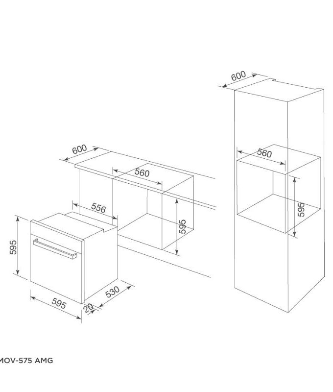 kích thước của Lò nướng Malloca MOV-575 AMG