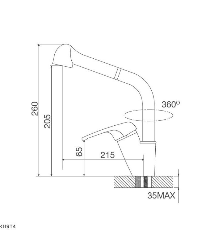 kích thước của Vòi rửa bát Malloca K119T4