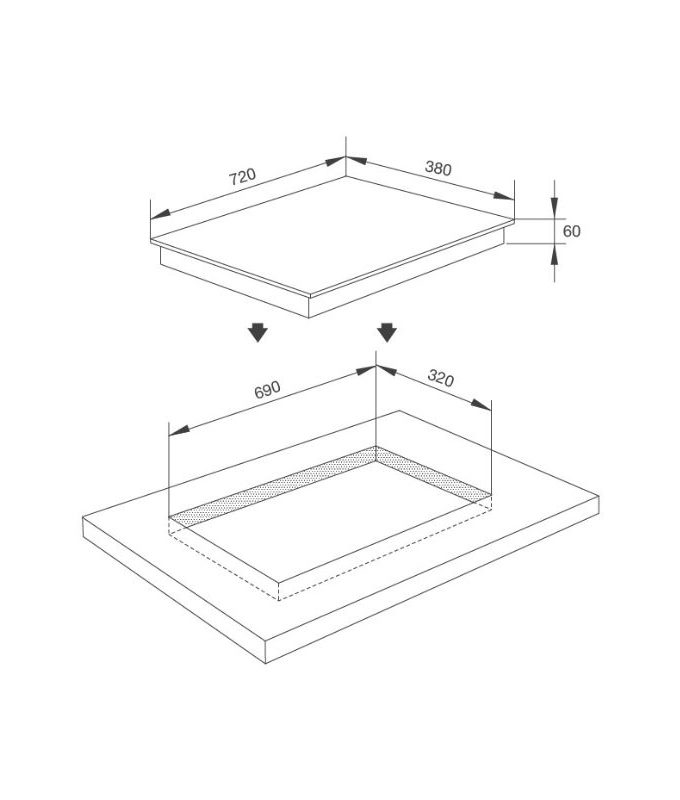 kích thước của Bếp từ kết hợp hồng ngoại Malloca MH-02IR LB