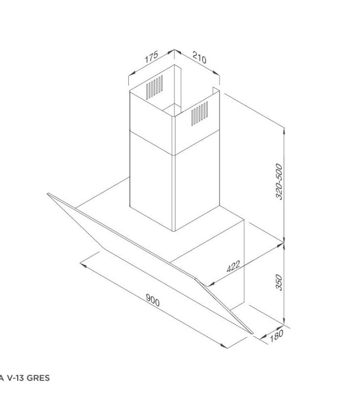 kích thước của Máy hút mùi Malloca VITA V-13 GRES