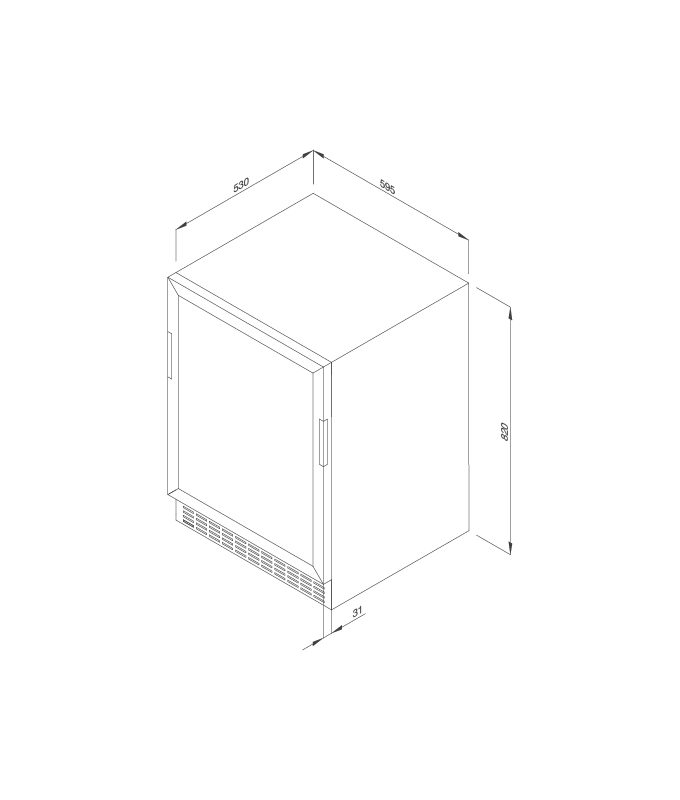 Tủ bảo quản rượu vang Malloca MWC-46BG 3 kích thước của Tủ bảo quản rượu vang Malloca MWC-46BG