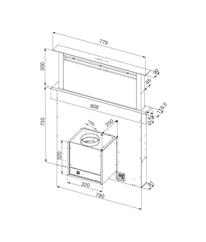 kích thước của Máy hút mùi Malloca K-3410DR