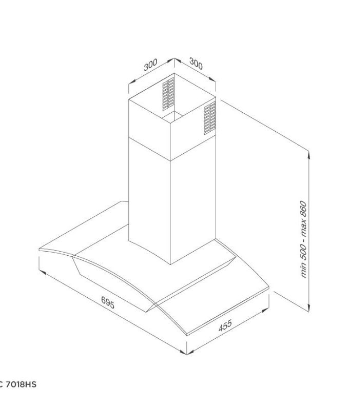 kích thước của Máy hút mùi Malloca MC 7018HS