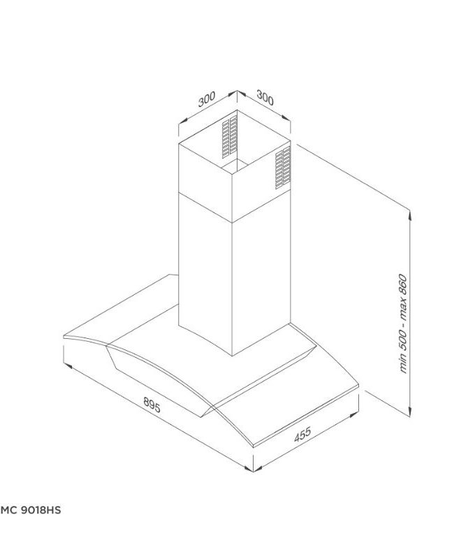 kích thước của Máy hút mùi Malloca MC 9018HS