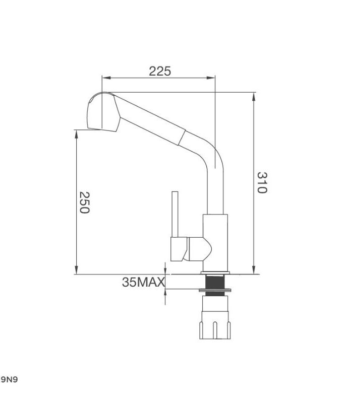 kích thước của Vòi rửa bát Malloca K119N9