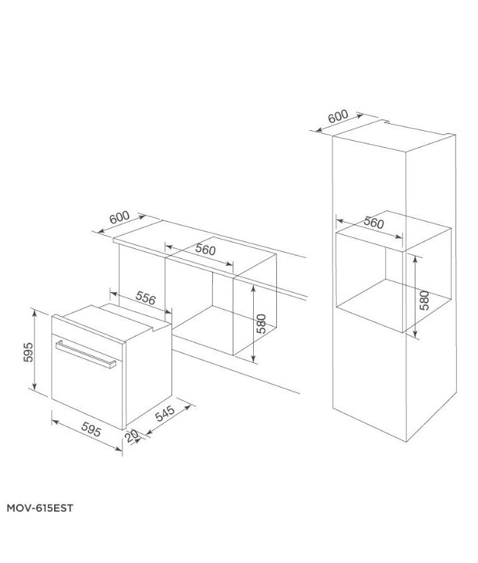 kích thước của Lò nướng điện âm tủ Malloca MOV-615EST