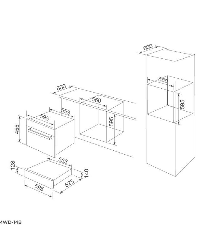 kích thước của Ngăn giữ nóng Malloca MWD-14B