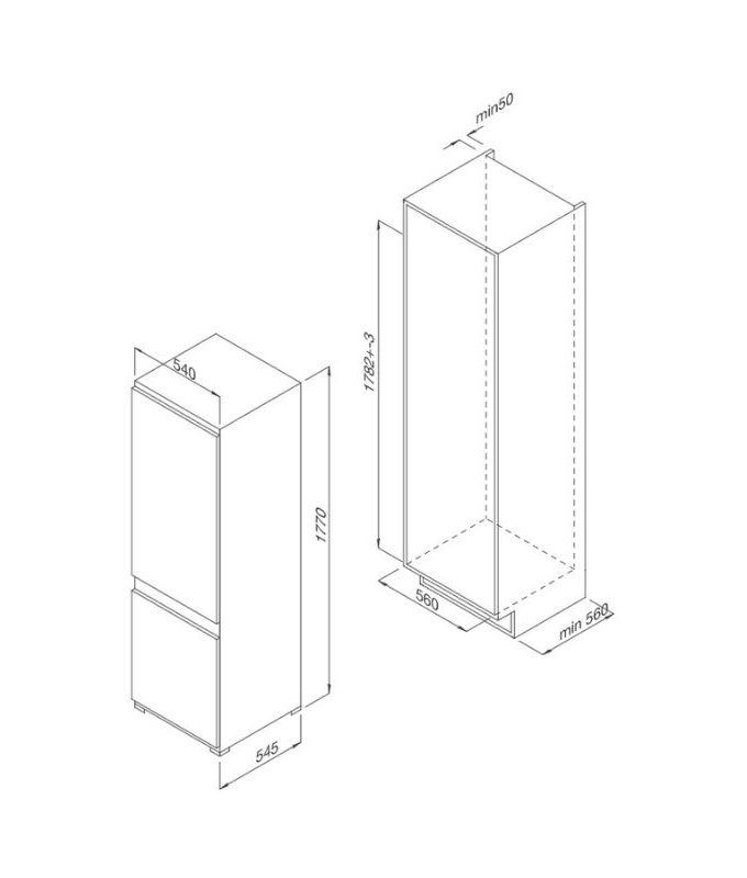 kích thước của Tủ lạnh âm tủ Malloca MF-246EBI