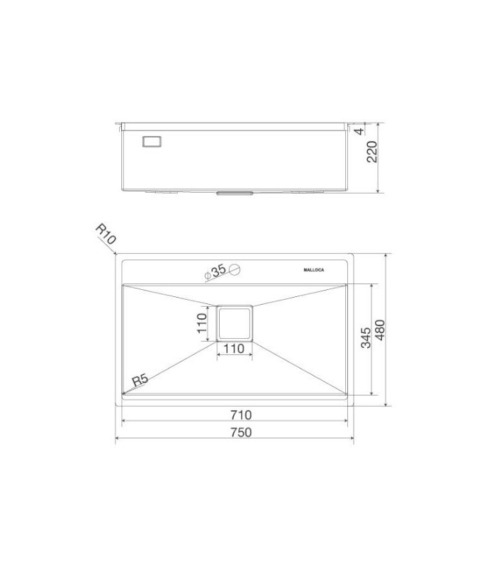Kích thước của Chậu rửa bát Malloca MS 6302T