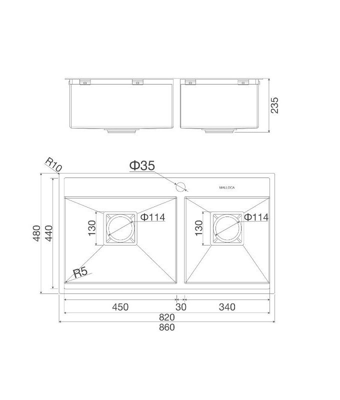 Kích thước của Chậu rửa bát Malloca MS 6304 ST