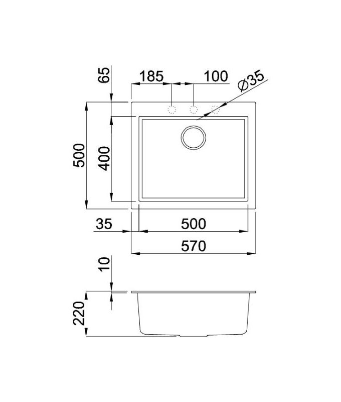 kích thước của Chậu rửa bát Malloca Titanium G-10573