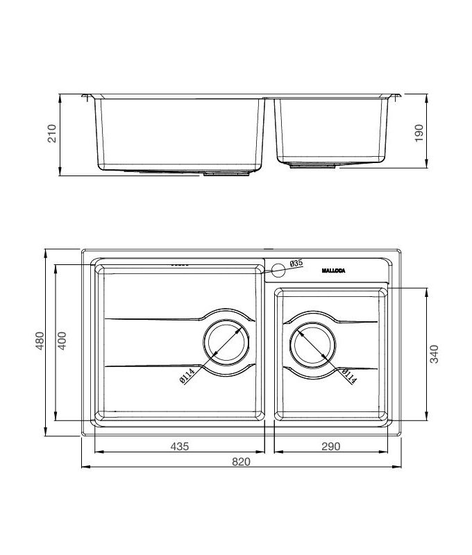 Kích thước chậu rửa bát Malloca MS 5082W